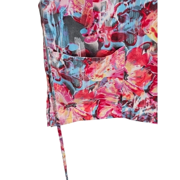 Denice Floral Scrub Top Cotton Blend Short Sleeve Two Front Pockets - Picture 3 of 6
